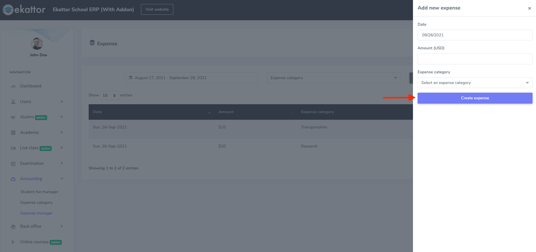 Create Expense Create Expense