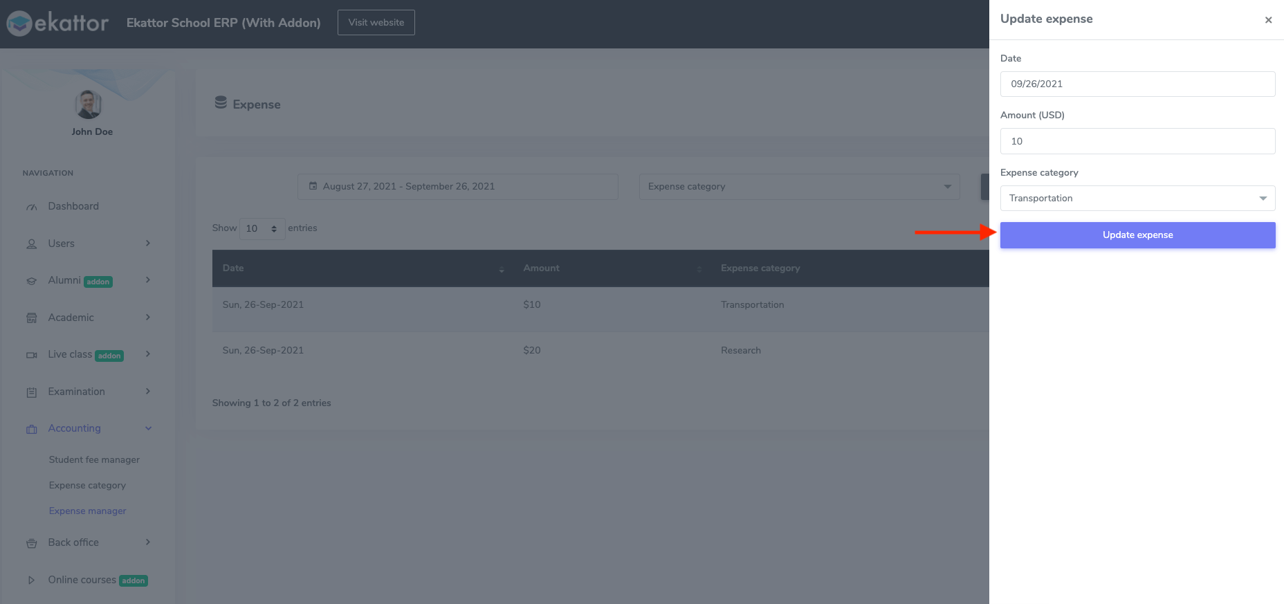 Updating Expense Updating Expense
