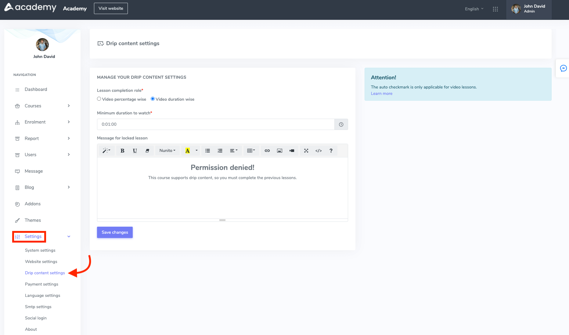 Navigating Drip Content Settings Academy