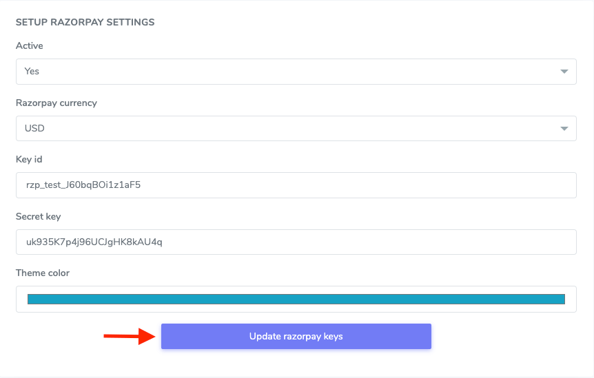 Updating Razorpay Keys Academy