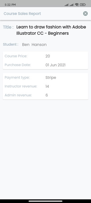 Sale Report Academy Instructors Mobile App 2