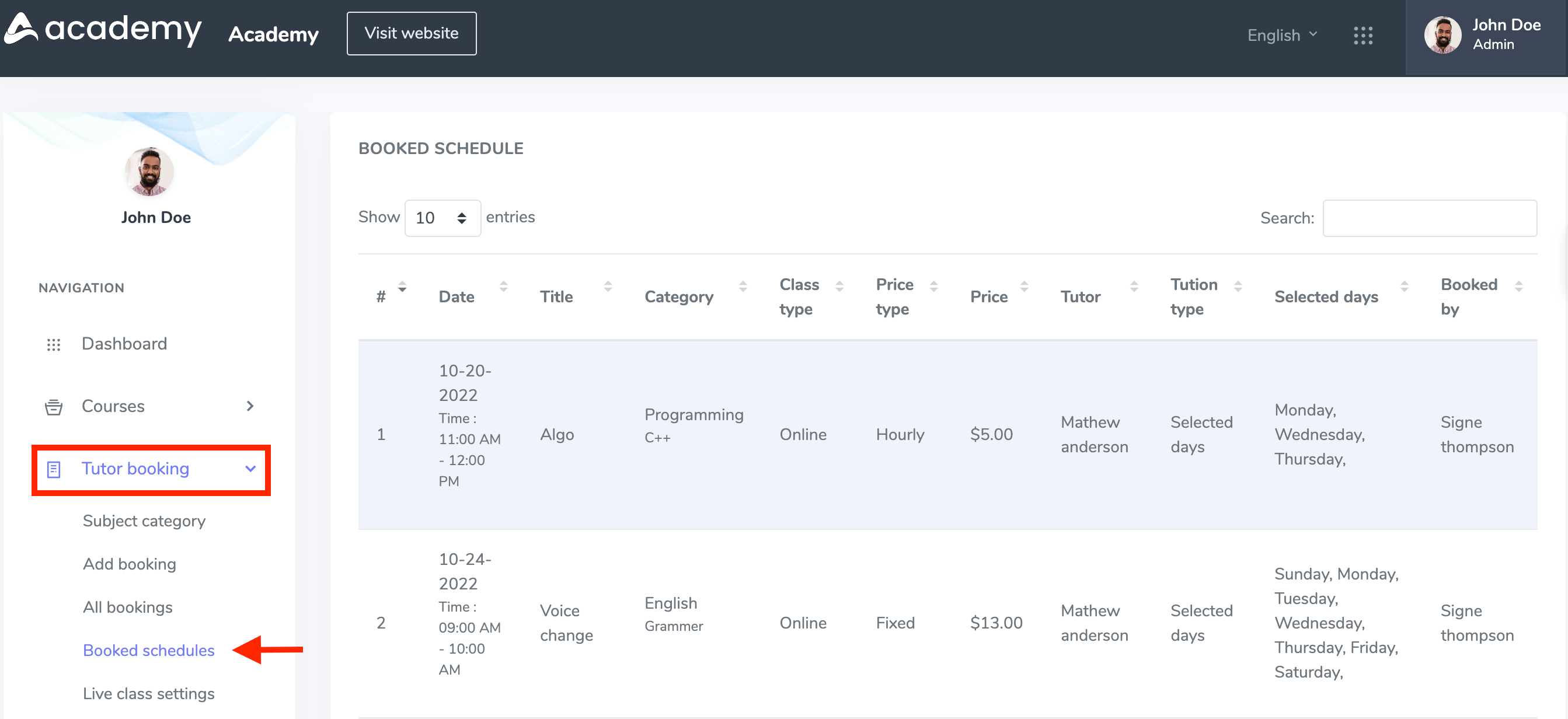 Academy Tutorbooking 23