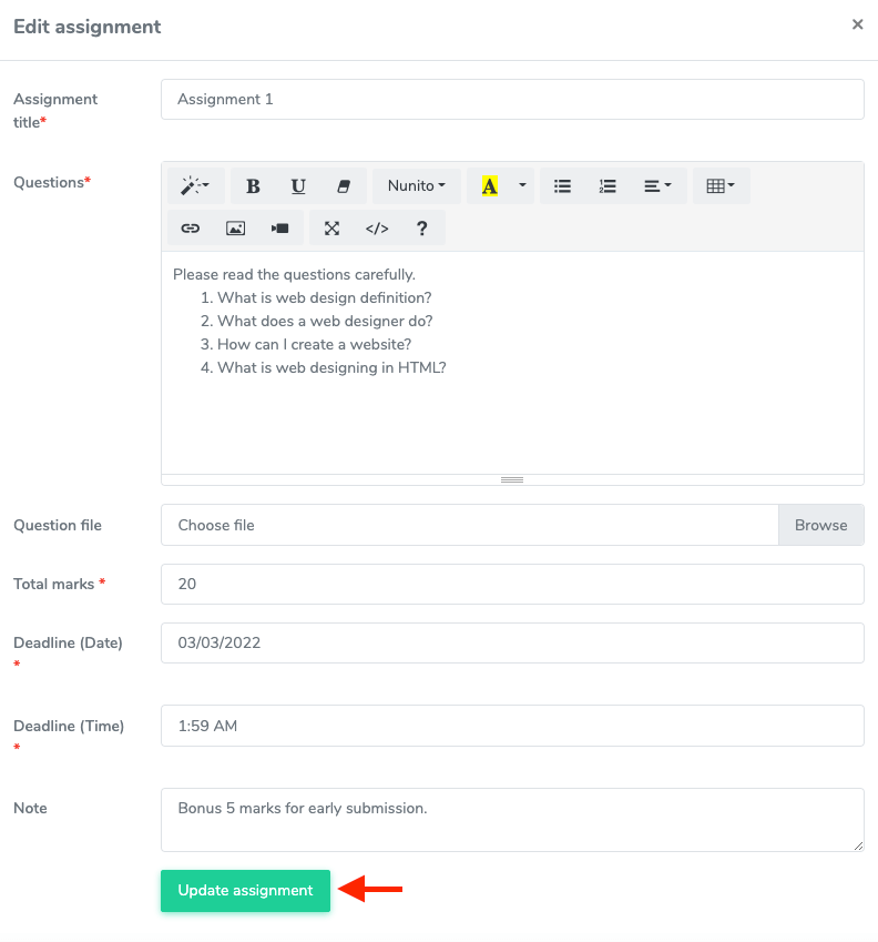 Updating Assignment Academy