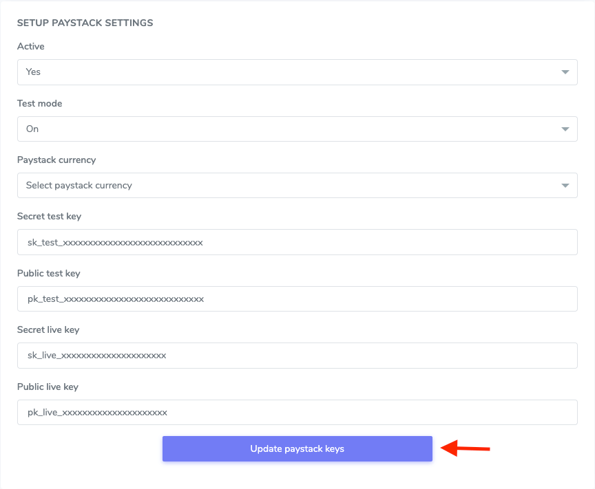 Updating Paystack Key