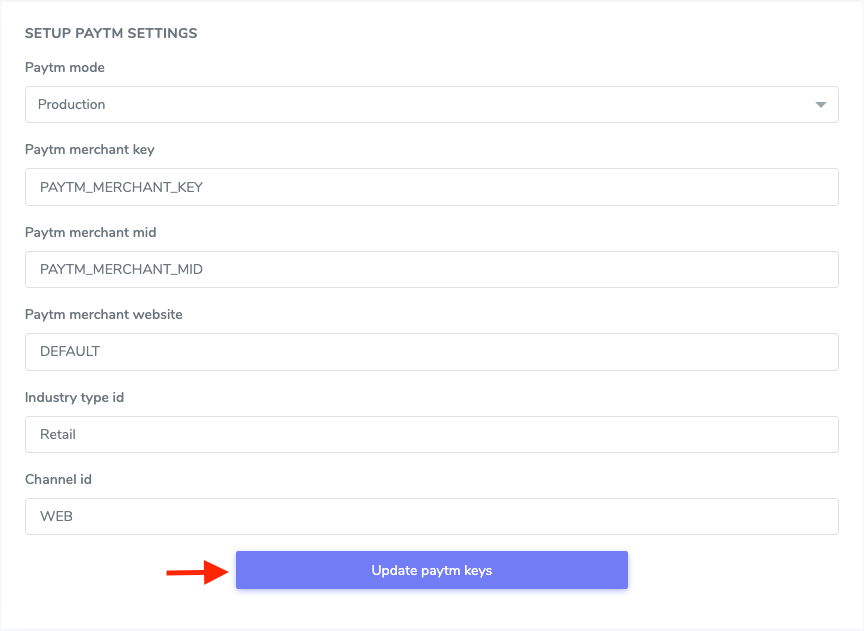 Updating Paytm Key