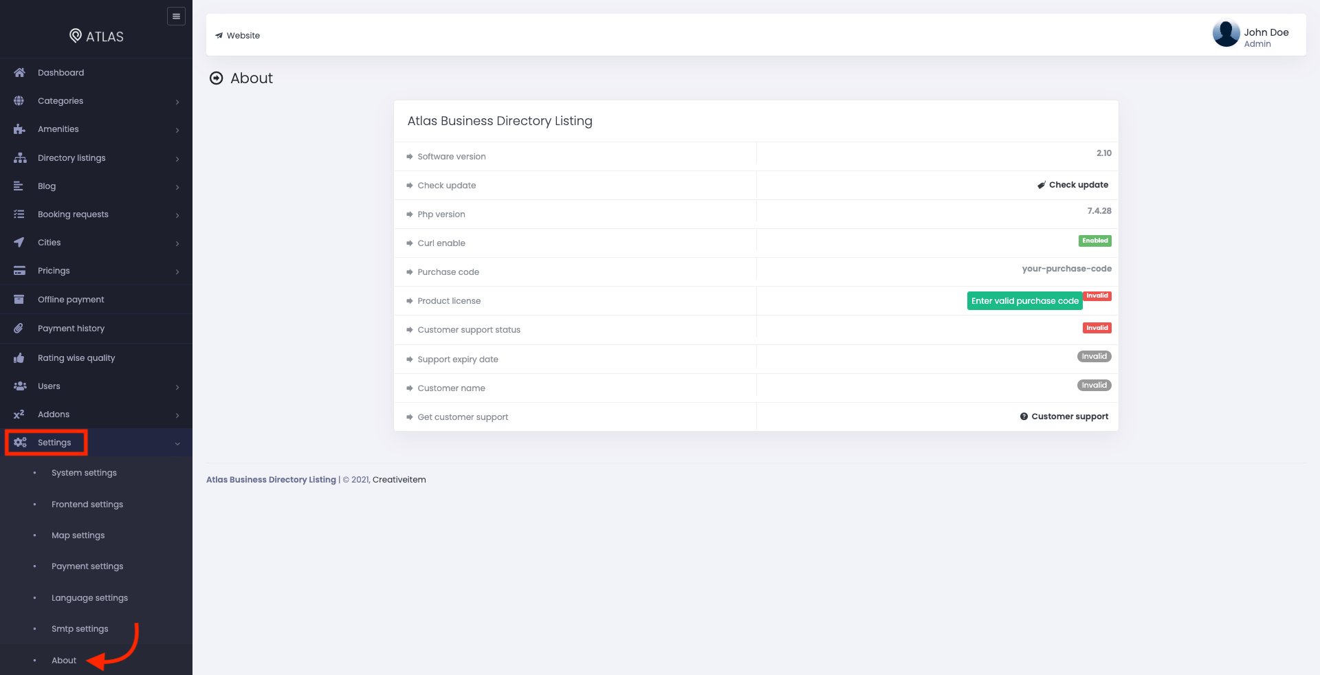 Atlas About Settings 1