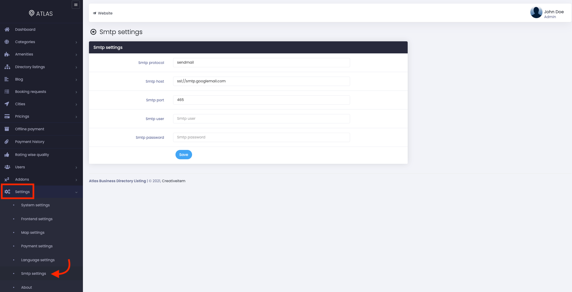 Atlas Configuring Smtp Settings