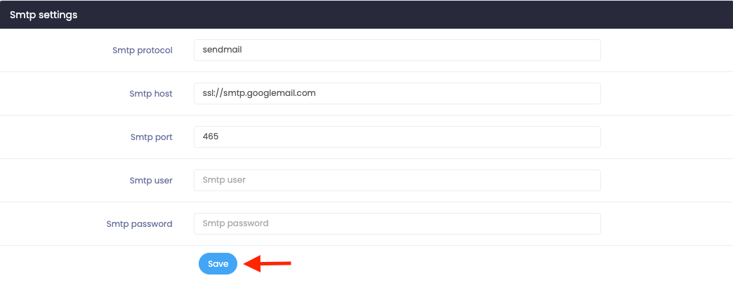 Atlas Saving Smtp Settings