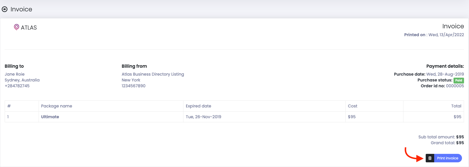 Atlas Payment Invoice 2