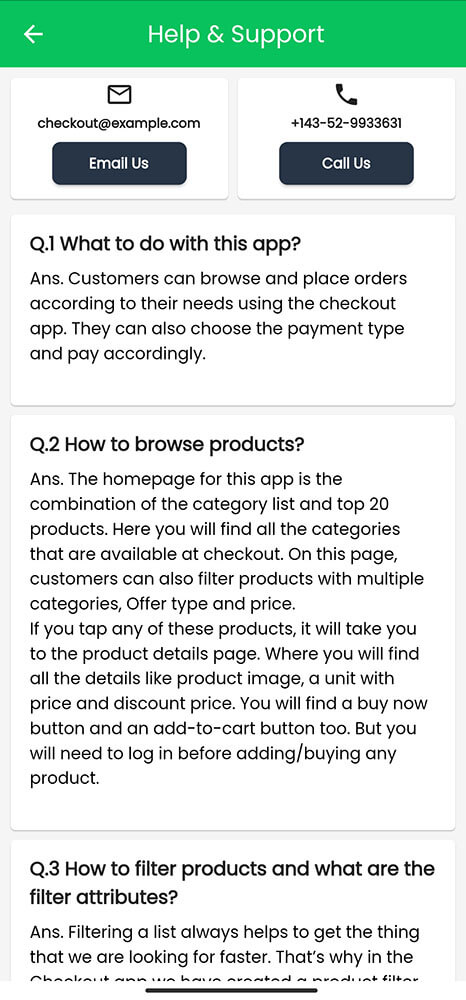 Customer Help & Support Checkout