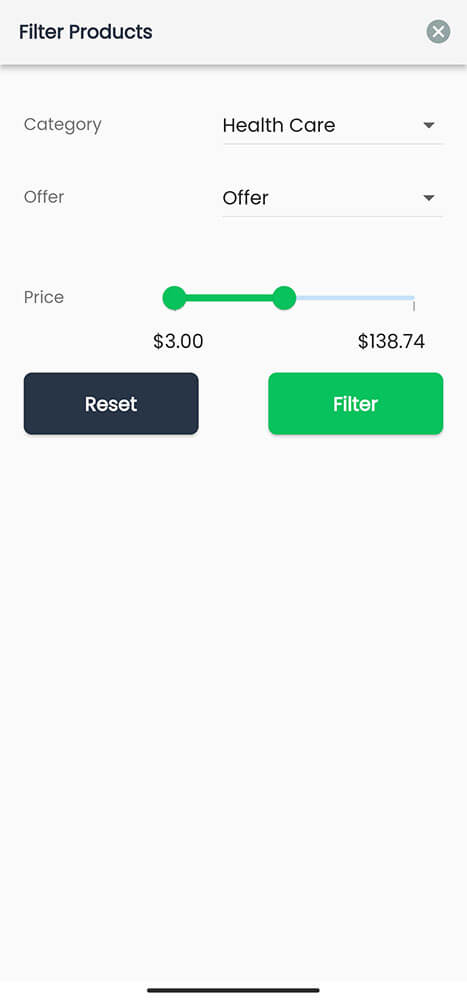 Product Filter Customer Checkout