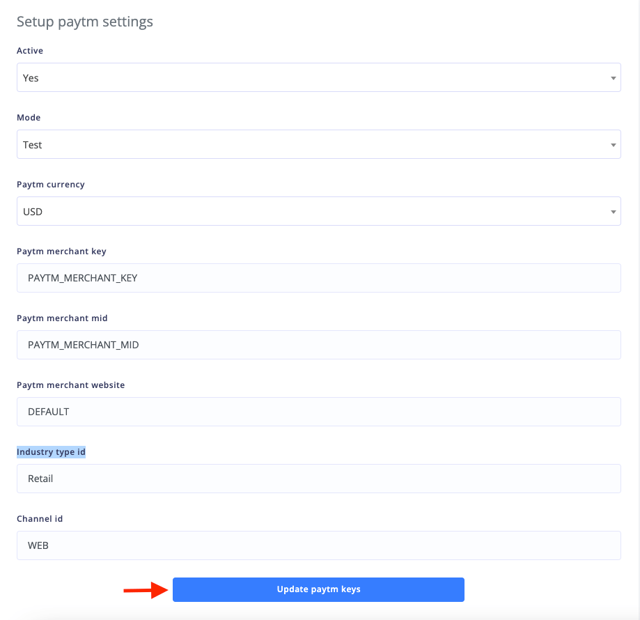 Update Paytm Keys Checkout