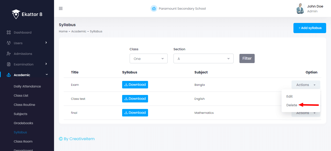 Ekattor 8 Deleting Syllabus