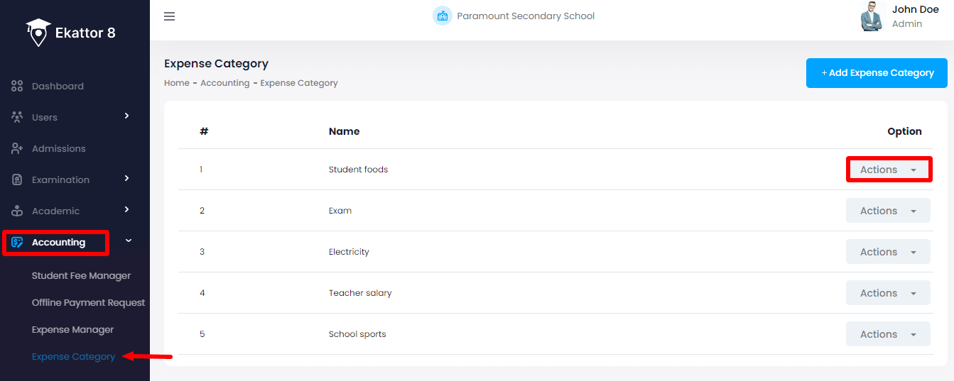 Ekattor 8 Managing Expense Category