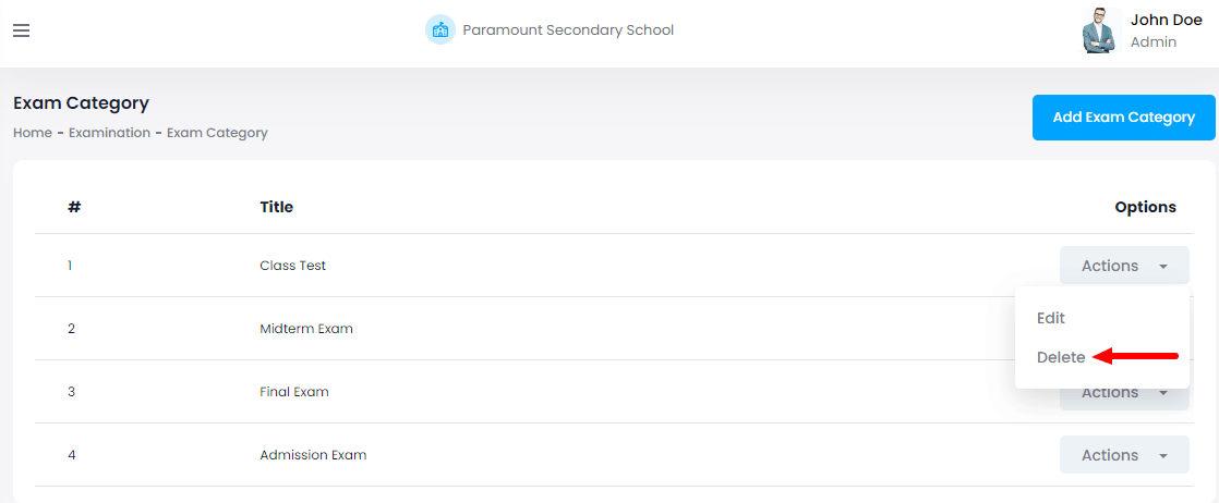 Ekattor 8 Deleting Exam Category