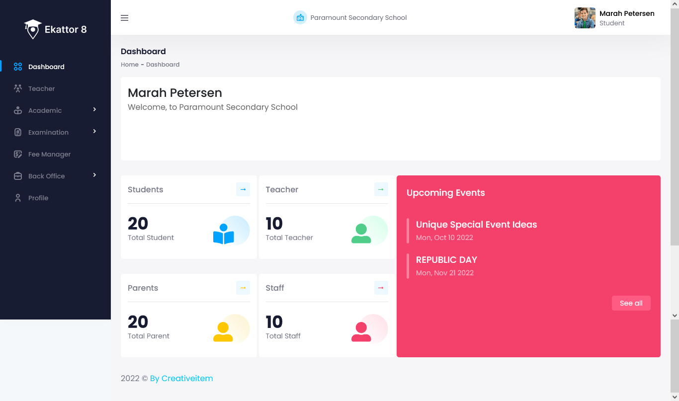 Ekattor 8 Student Dashboard