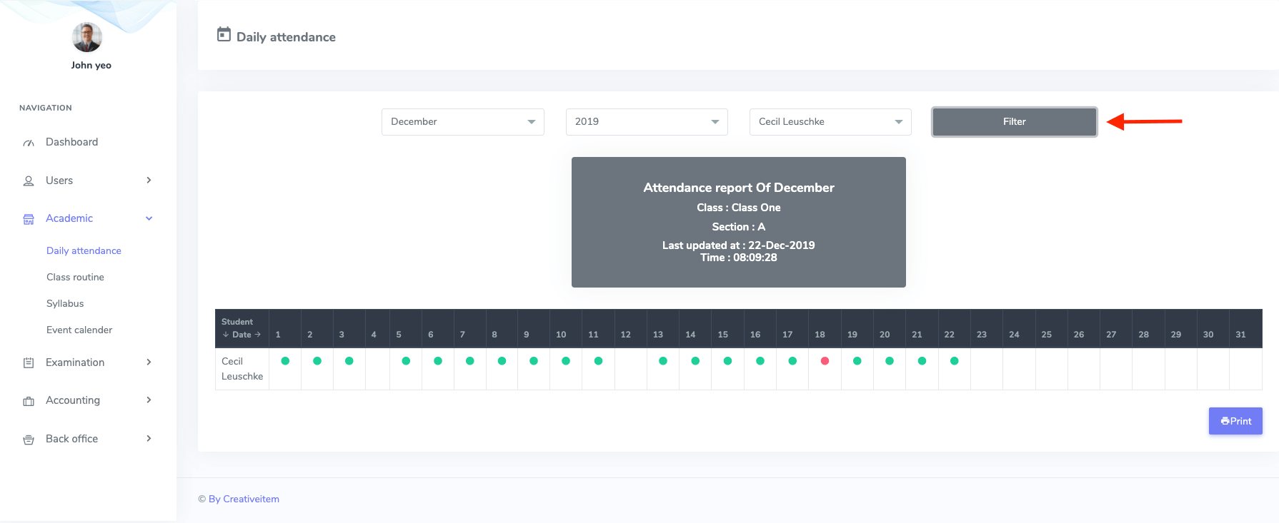 Filtering Attendance