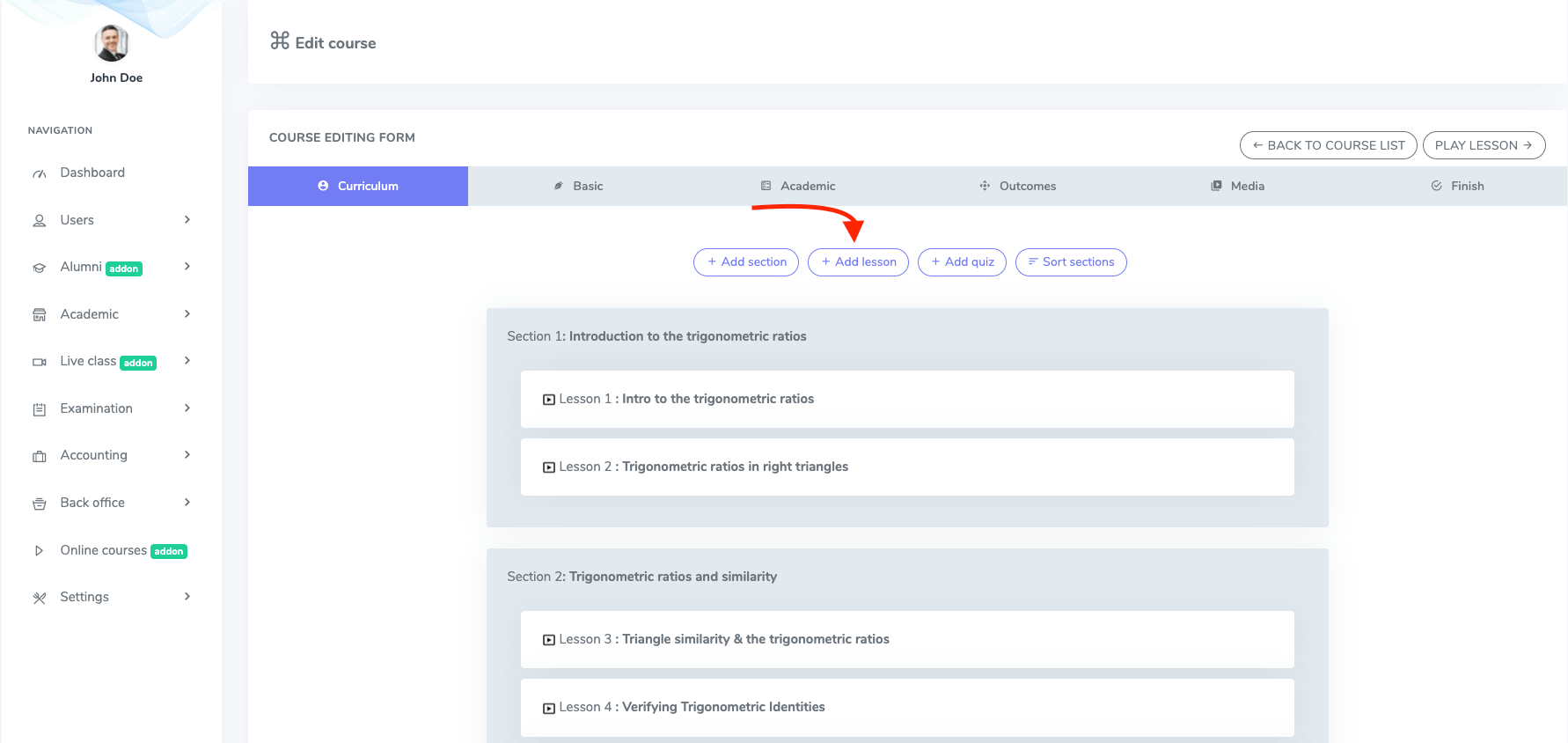 Adding Lesson Form