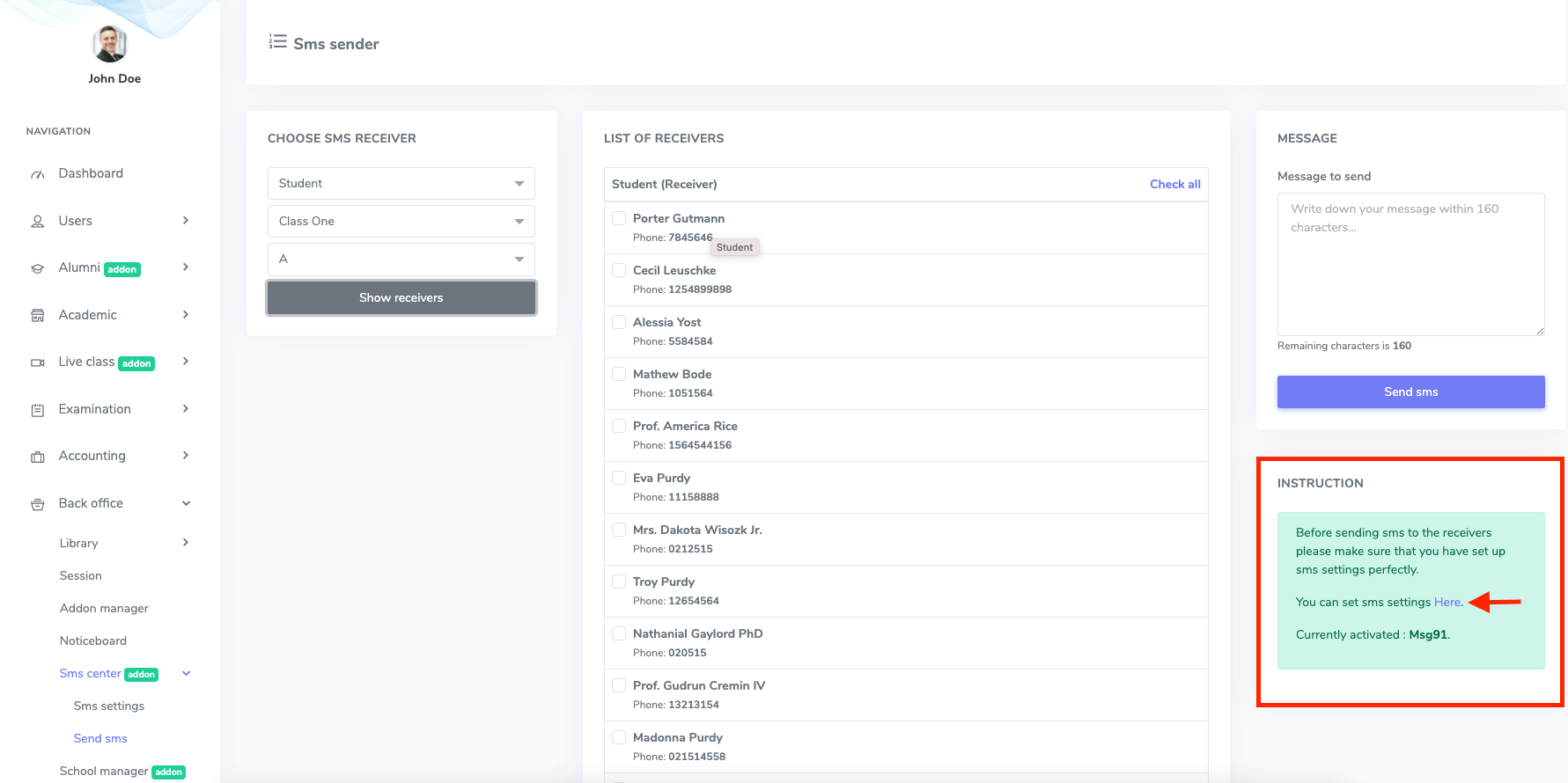 Sms Instruction Panel