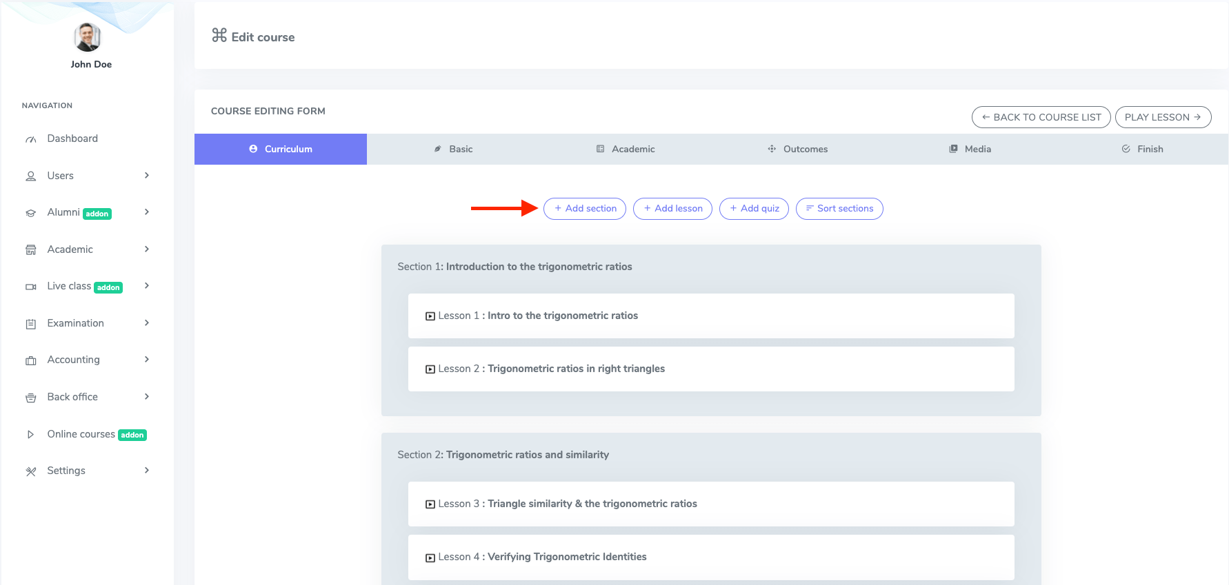 Updating Course Section