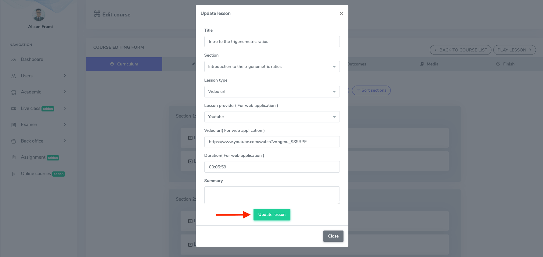 Updating Lesson Form Teacher