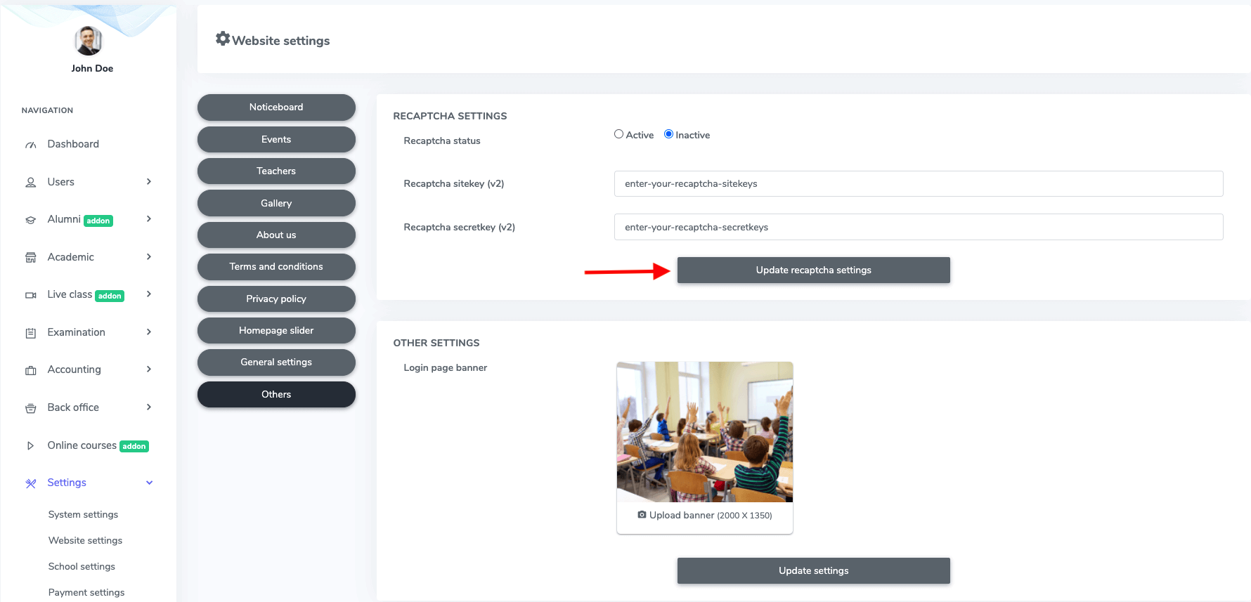 Update Recaptcha Settings