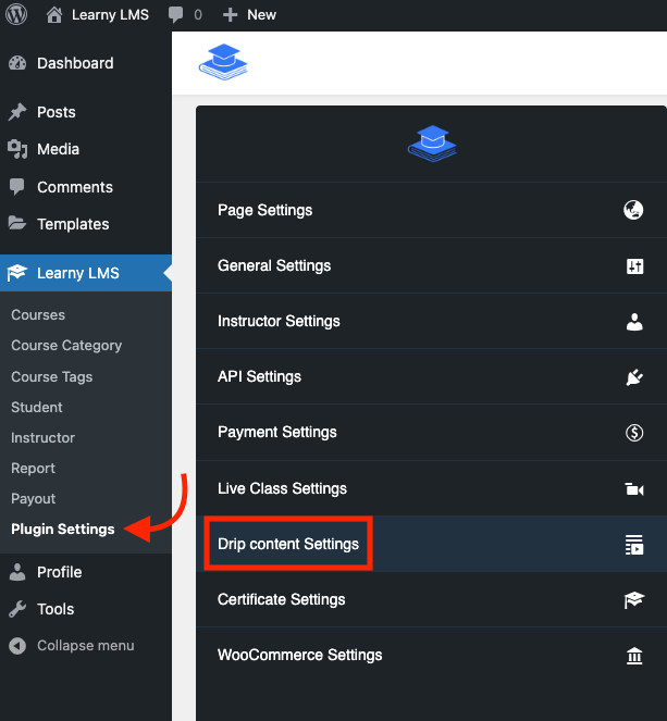 Learny Navigating Drip Content Settings Learny