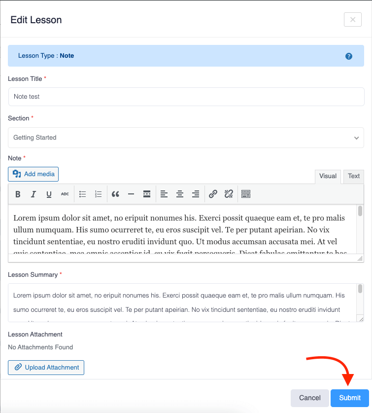 Submiting Edit Note Learny