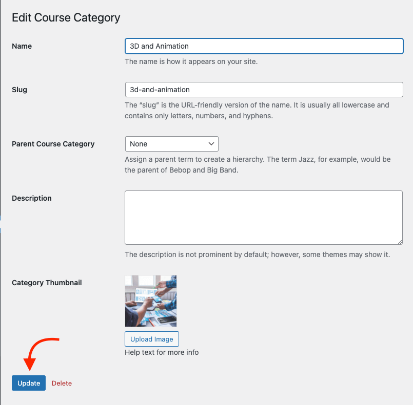 Updating Course Category Learny