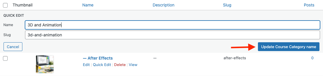 Updating Course Category Name