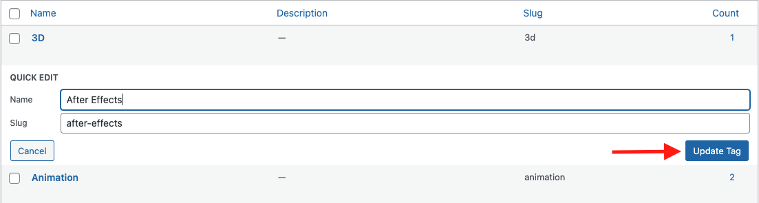 Updating Course Tag Name