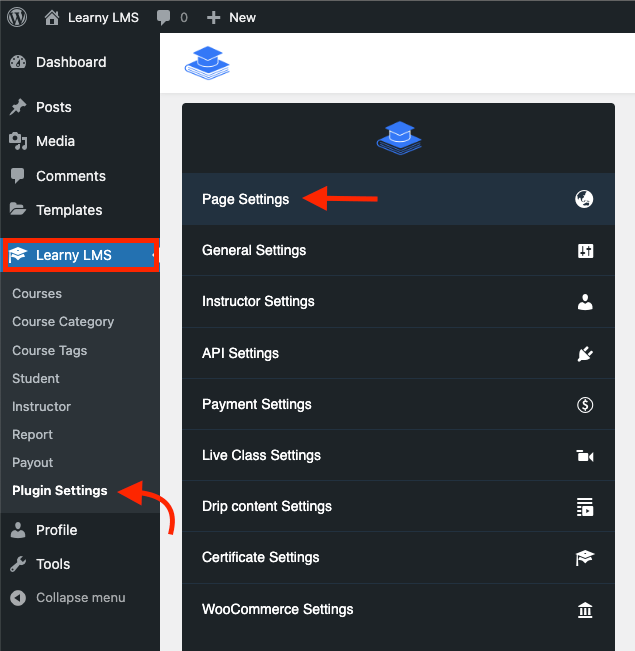 Navigating Page Settings Learny