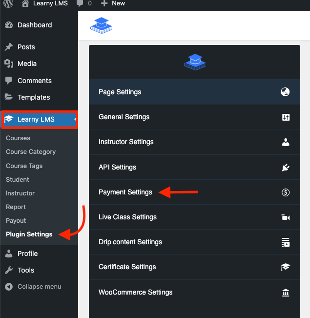 Navigating Payment Settings Learny