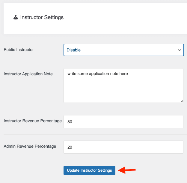 Updating Instructor Settings Learny