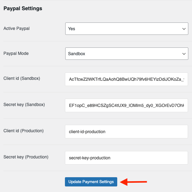 Updating Payment Settings