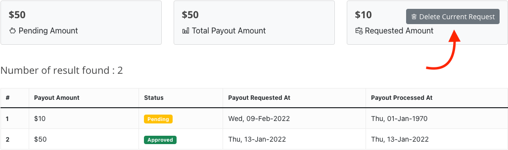 Deleting Payout Request Learny