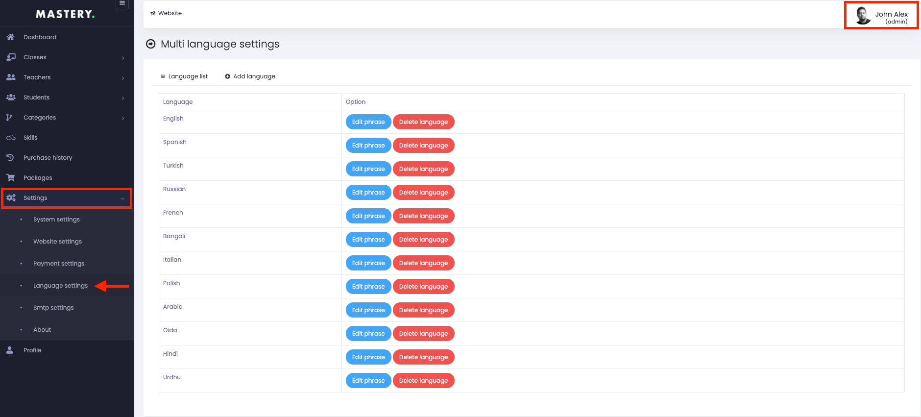 Introducing Mastery Language Settings