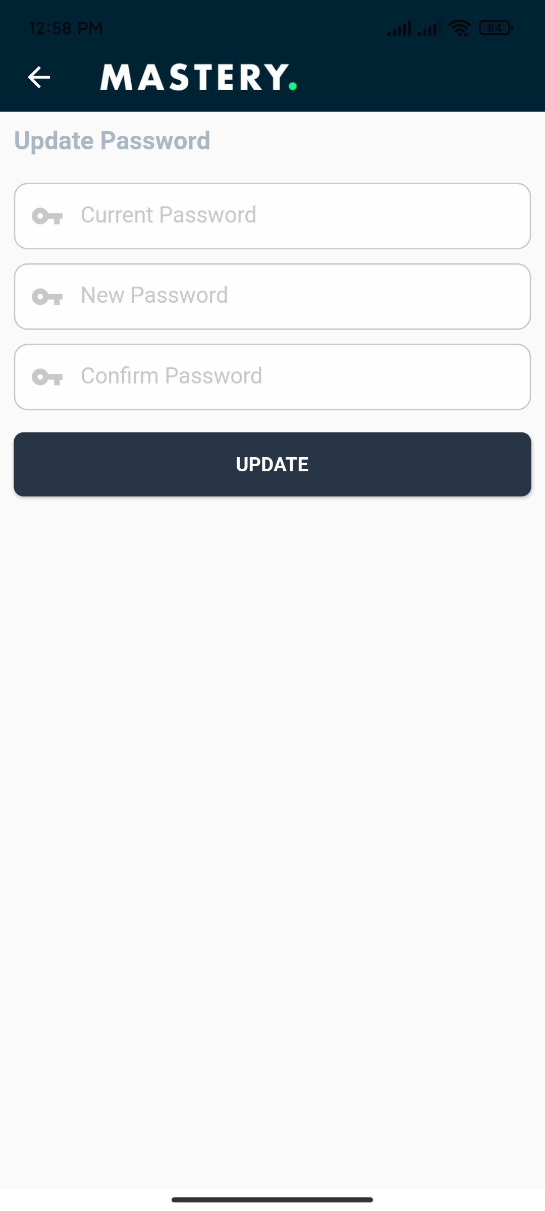 Update Password Screen