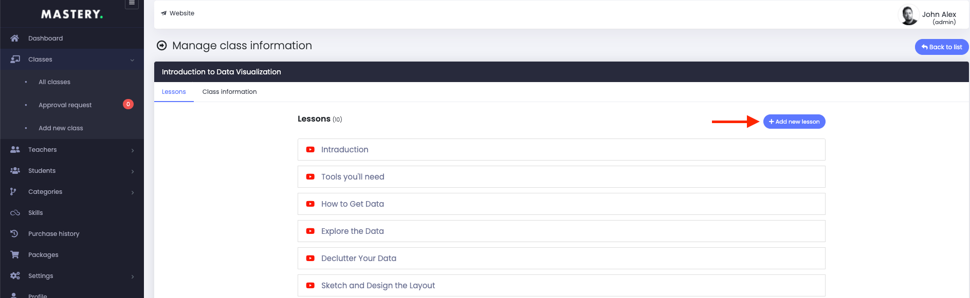 Adding New Lesson Mastery