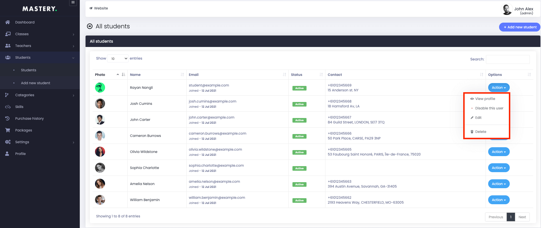 Student Option Mastery