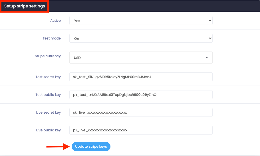 Updating Stripe Keys