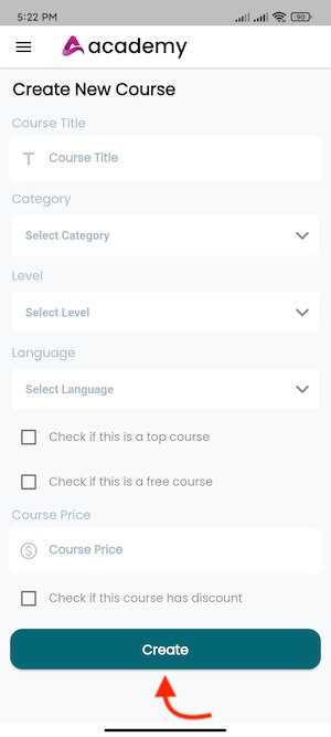 Creating Course Academy Instructors Mobile App