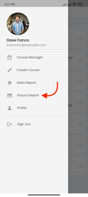 Navigating Payout Report Academy Instructors Mobile App