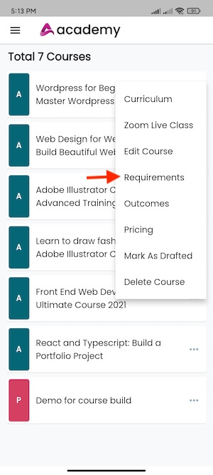 Navigating Requirements Academy Instructors Mobile App