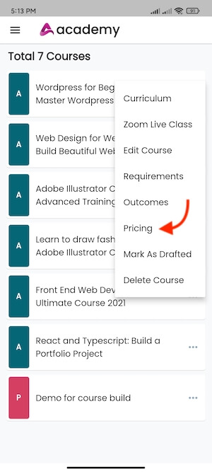 Pricing Requirements Academy Instructors Mobile App