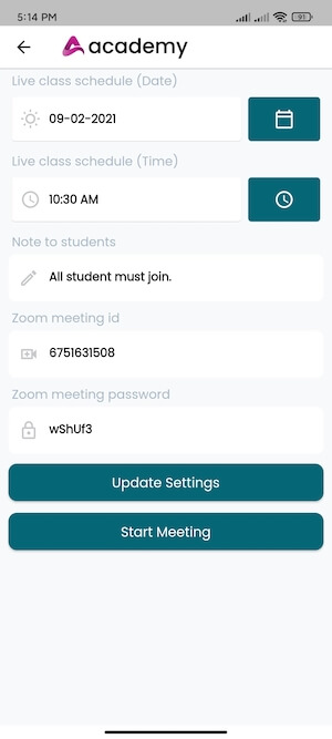 Saving Zoom Live Class Academy Instructors Mobile App 2